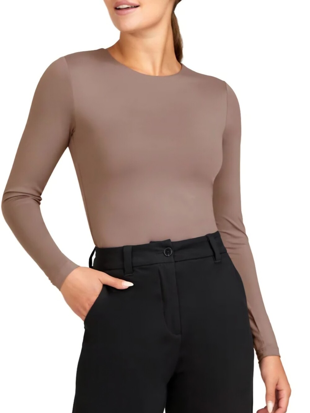 Frank And Oak Taupe Fitted Long Sleeve Top